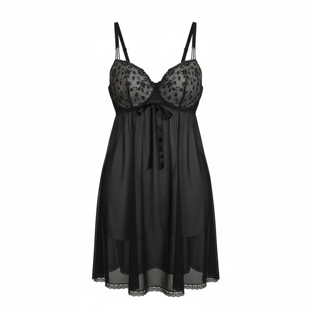 Torrid Lace Mesh Babydoll Chemise Size 4 Sheer Embroidered Underwire Black Women